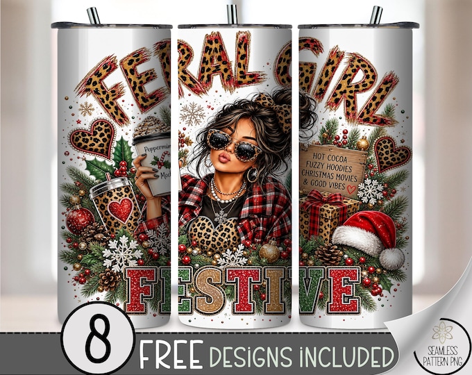 Christmas Leopard Print 20oz Tumbler Wrap, Festive Sublimation Design for Straight Tumblers, Sassy PNG Files, Digital Download, B10537