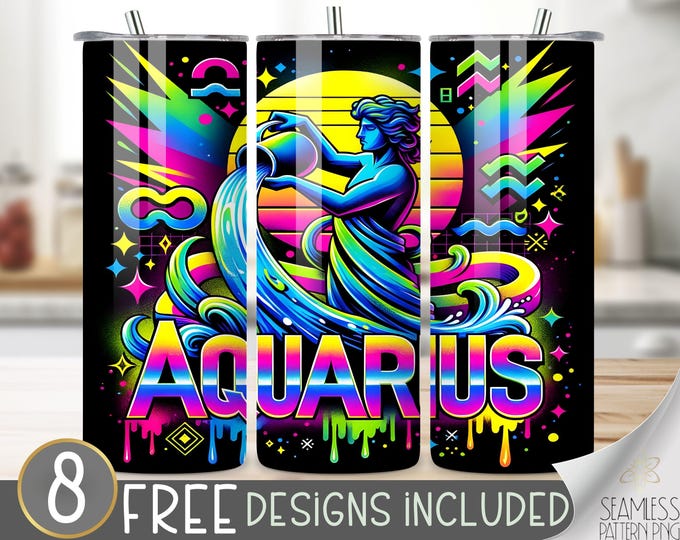 Airbrush Zodiac Tumbler Wrap, Aquarius 20 Oz Skinny Tumbler Sublimation Design Astrology Sign, Zodiac Signs Tumbler PNG, Astrology Tumbler