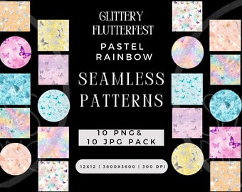Digital Glittery Flutterfest Butterfly Seamless Pattern PNG JPG Bundle, Sublimation Journaling File, Spring Repeating Pack Commercial Use