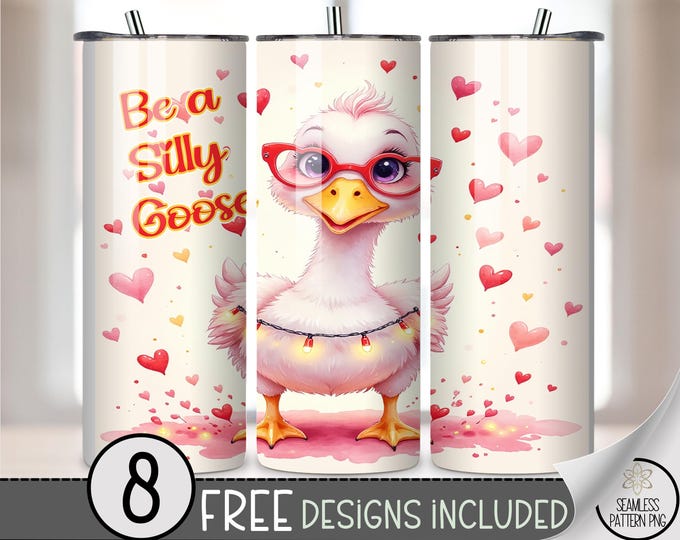 Silly Goose PNG: Cute Valentine’s Day Digital Download Sublimation Design For Skinny Tumblers, B730