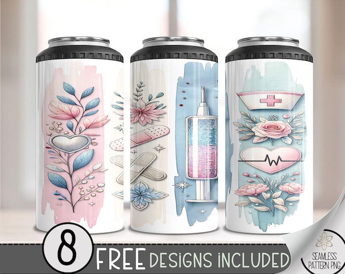 Nurse 4 in 1 Can Cooler Wrap, Nurse Life Theme 4in1 Tumbler PNG, RN Graphic 16 Oz Can Cooler Sublimation Design, Floral Nurse Life PNG, A49
