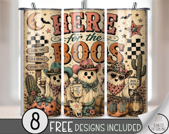 Western Ghost 20 oz Tumbler Wrap, Funny Sublimation Design for Straight Tumblers, Cowboy Ghost PNG Files, Digital Download, B10391
