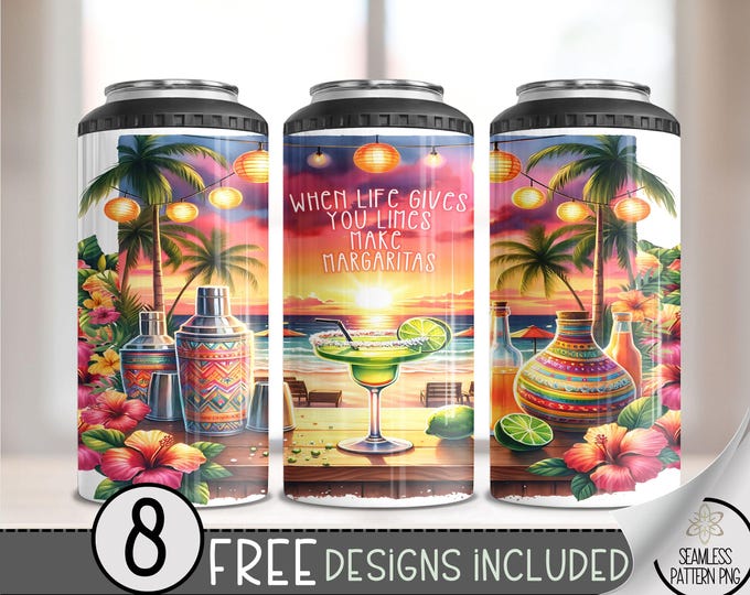 Margaritas 4 in 1 Can Cooler Wrap, Booze Humor 4in1 Tumbler PNG, Funny Adult 16 Oz Can Cooler Sublimation Design, Limes Makes Margs, A105