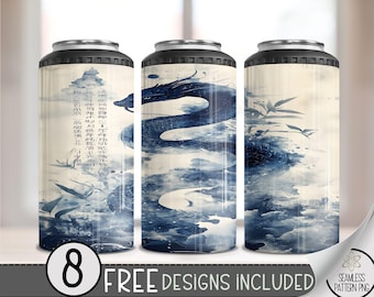 Dragon 4 in 1 Can Cooler Wrap, Fantasy 4in1 Tumbler PNG, Asian 16 Oz Can Cooler Sublimation Design, Mystical Serpent Drake Hard Koozie Wrap
