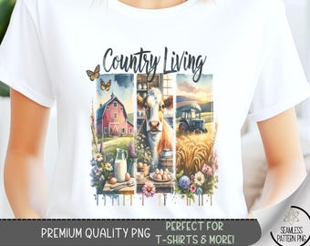 Country Living T-Shirt Design, Cow Southern PNG, Tractor Sweatshirt PNG, Watercolor Cowboy Art, Christian Sublimation Designs for Shirts A44