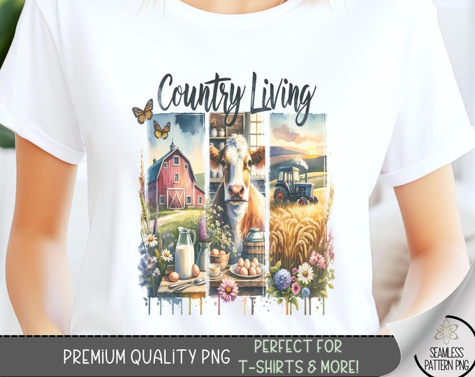 Country Living T-Shirt Design, Cow Southern PNG, Tractor Sweatshirt PNG, Watercolor Cowboy Art, Christian Sublimation Designs for Shirts A44