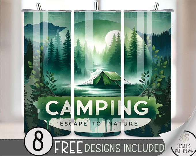 Camping Tumbler Wrap, Cozy Rustic Camping Woods Sublimation Design, Woodland 20oz Sublimation PNG, Camp Forest Retreat Tumbler File,Tent PNG