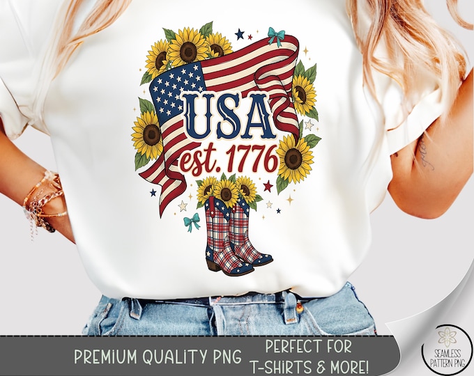 Patriotic T-shirt PNG, 4th Of July Western Sublimation Design, Americana DTF Shirt Graphic, Cowgirl Boots TShirt File, B10149