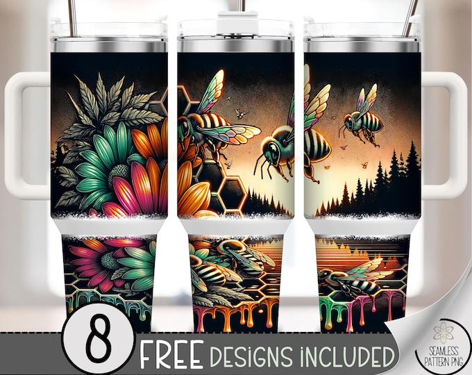 Bee Honeycomb 40 oz Tumbler Wrap PNG, Sweet Honey Design, Cute Floral, Digital Download for Sublimation, A823