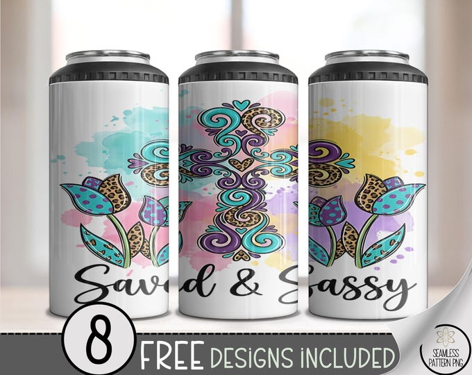 Sassy Easter 4-in-1 Can Cooler Wrap Retro Easter PNG, Humorous Sublimation Design, B988
