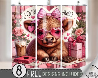 Highland Cow Valentine Tumbler Wrap, Love Sublimation Tumbler Wrap, Vday 20Oz Sublimation Wrap,Valentines Day Sublimation Tumbler Design PNG