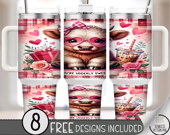 Valentine's Day Highland Cow 40 oz Tumbler Wrap PNG, Cute Valentines Sublimation Design, You're Utterly Sweet, Digital Download, B726