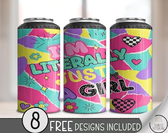 Literally Just A Girl 4in1 Can Cooler Wrap, Colorful Vibes Sublimation Design, Vibrant Floral Y2K Pattern, Fun Youthful Aesthetic PNG, A476
