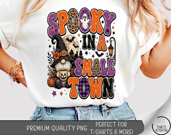 Halloween Witch Gnome T-Shirt PNG, Spooky Small Town Sublimation Design, Digital Download, B10501