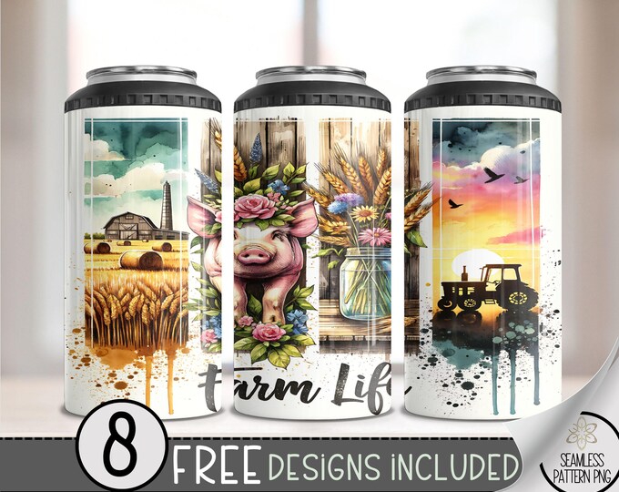 Farm Life 4 in 1 Can Cooler Wrap, Western Vintage 4in1 Tumbler PNG, Cute Pig 16 Oz Can Cooler Sublimation Design, Country Western, A160