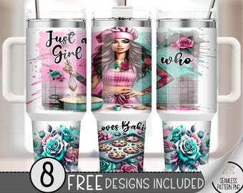 Just A Girl Who Loves Baking 40oz Tumbler Wrap, Cupcake Tumbler Sublimation Design, Baker 40oz Quencher Tumbler Wrap PNG, Dessert Wrap, A35