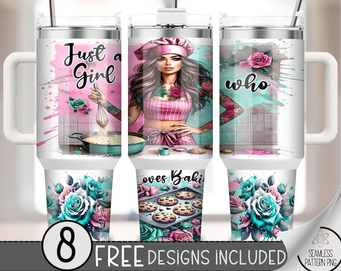 Just A Girl Who Loves Baking 40oz Tumbler Wrap, Cupcake Tumbler Sublimation Design, Baker 40oz Quencher Tumbler Wrap PNG, Dessert Wrap, A35
