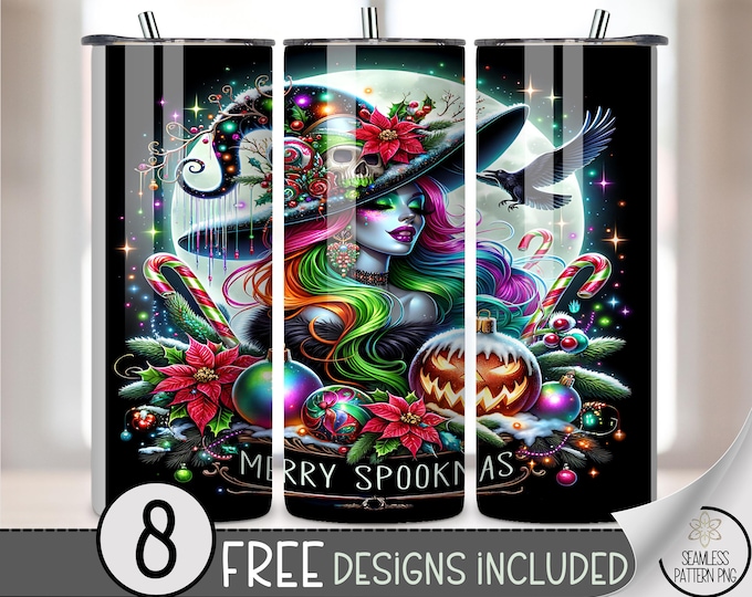 Spookness Witch 20 oz Tumbler Wrap, Halloween Sublimation Design for Straight Tumblers, Gothic PNG Files, Digital Download, B10325