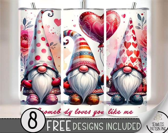 Gnomes Valentine Tumbler Wrap, Love Sublimation Tumbler Wrap, Vday 20Oz Sublimation Wrap, Seamless Valentines Day Sublimation Design