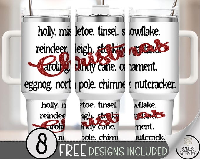 Festive 40 oz tumbler wrap: Christmas Sublimation Design, Classic PNG Files, Holly Mistletoe, Glitter Word Art, Holiday Design A474