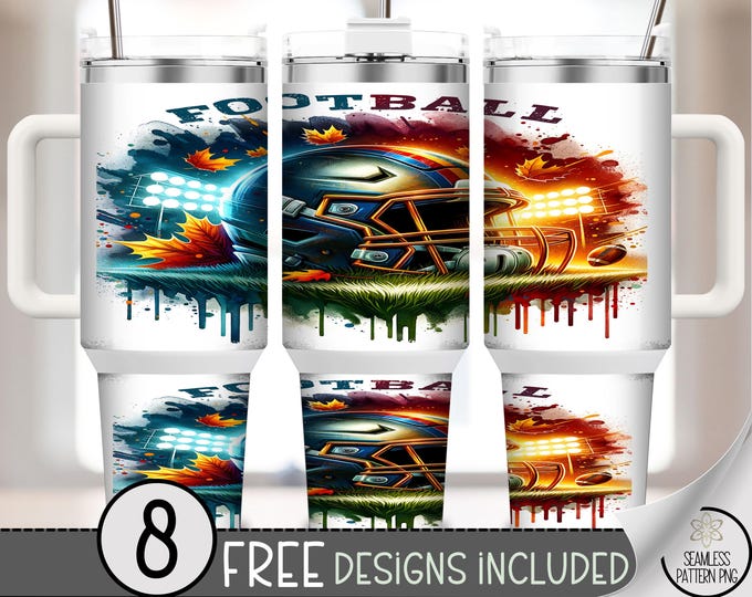 Football Tumbler Wrap Sublimation Design, Colorful 40 oz Helmet Art, Sports Fan Digital Download, Commercial Use, 8 Free Designs A411