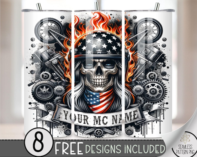 Motorcycle Tumbler Wrap, Add Your Name Motorcycle Wrap Tumbler, 20oz American Tumbler Wrap, Straight Personalize Sublimation Tumbler, A177