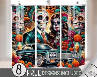 Cholo Couple LA Chicano Girl Couple 20oz Tumbler Wrap, Chicano Style Lowrider Sublimation Design PNG,LA Sugar Skull 20Oz Skinny Tumbler File