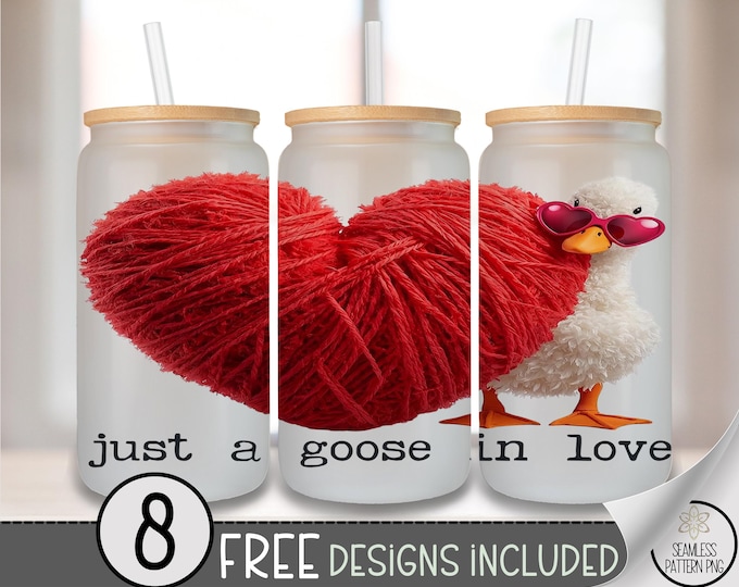 Just A Goose In Love Glass Can Wrap, Silly Valentine, Cute Duck Sublimation Download PNG, Funny Love Design, A693
