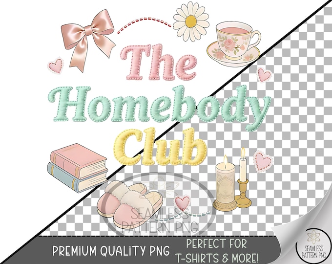 The Homebody Club Sublimation Design, Faux Yarn UV DTF, Faux Embroidery Digital Download, B861