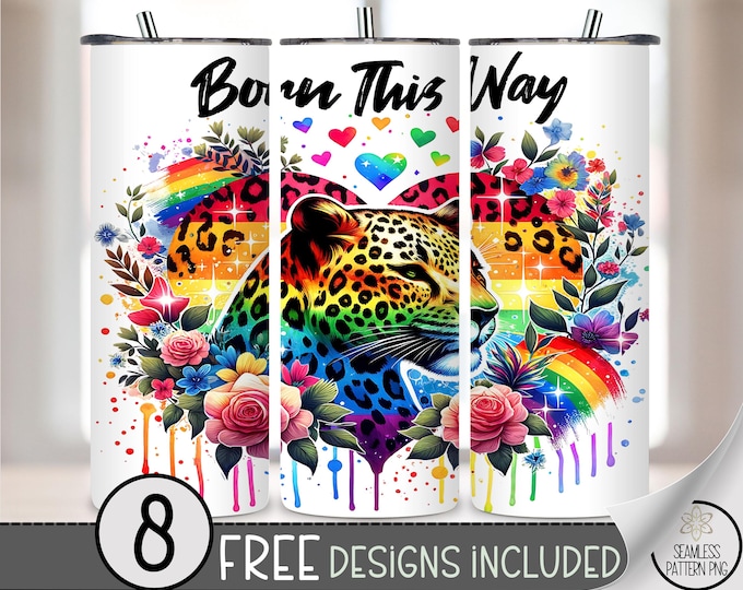 LGBTQ Tumbler Wrap PNG, Mental Health Tumbler File, Colorful Heart 20oz Skinny Sublimation Design, Born This Way Gay Pride Month PNG A234