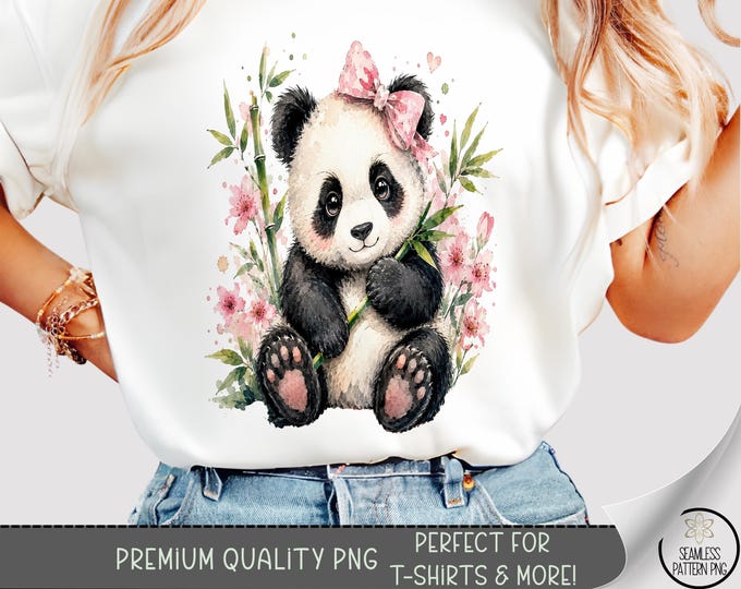 Baby Panda Sublimation Design, Pink Cherry Blossom TShirt File, Digital Download, B10494
