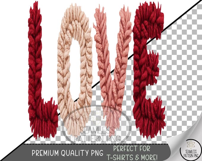 Love PNG for Sublimation, Latch Hook Faux Yarn UV DTF Graphic, Retro Valentine Clip Art, Preppy Love Design, A815