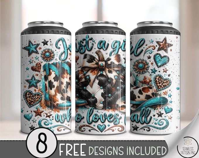 Just A Girl Who Loves Fall 4-in-1 Can Cooler Wrap, Western Sublimation Design, Cowgirl 16 oz 4-in-1 File, B10264