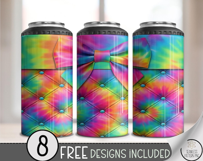 Coquette Bow 4-in-1 Can Cooler Wrap Sublimation Design, Seamless Rainbow Design, Digital Download, PNG, B976