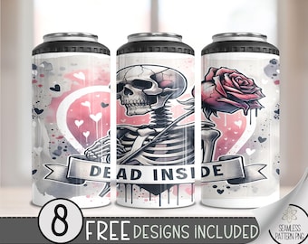 Anti Valentine 4 in 1 Can Cooler Wrap, Anti Valentine's Day 4in1 Tumbler PNG, Dead Inside 16 Oz Can Cooler Sublimation Design, Skeleton PNG