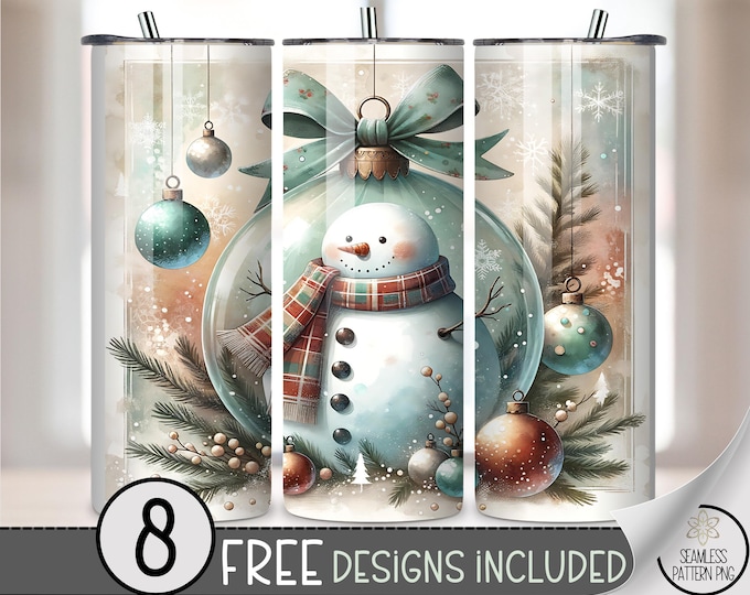 Snowman Tumbler Wrap 20 oz Skinny Tumbler Sublimation Holiday Design, Digital Download for Skinny Tumblers, A553