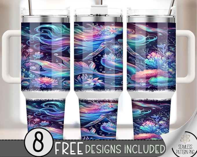 Mermaid 40oz Tumbler Wrap, Magical Mermaid Tumbler Sublimation Design, Mermaid Graphic 40oz Quencher Tumbler Wrap PNG, Sea Floral PNG, A101