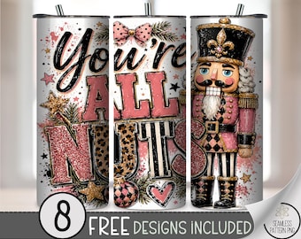 Christmas Nutcracker 20 oz Tumbler Wrap, Glam Sublimation Design for Straight Tumblers, Sassy Pink Gold PNG Files, Digital Download, B10493