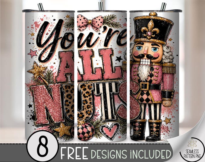 Christmas Nutcracker 20 oz Tumbler Wrap, Glam Sublimation Design for Straight Tumblers, Sassy Pink Gold PNG Files, Digital Download, B10493