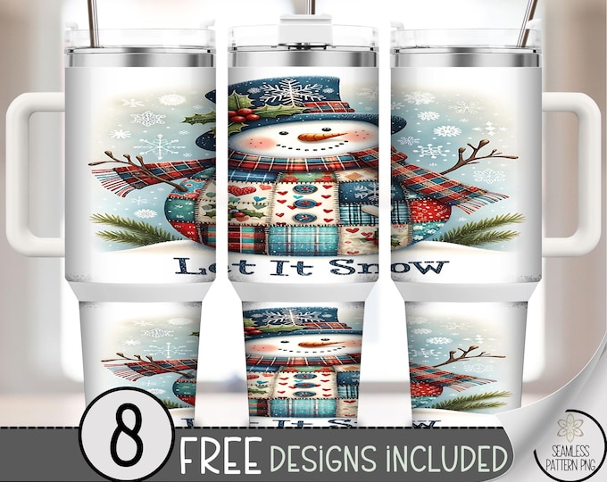 Snowman PNG Winter Design, Cute Snowflakes, Christmas Sublimation Digital Download, Art For 40 Oz Tumbler Wrap, B690