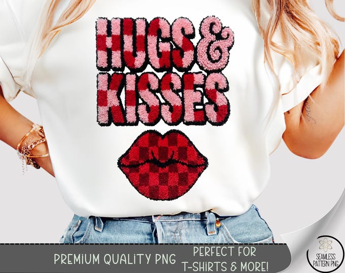 Hugs And Kisses Valentine T-Shirt PNG, Graphics For Sublimation, Retro Patch DTF Shirt Design, B863