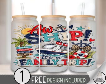 Cruise Family Trip Glass Can Wrap, 16oz Tumbler Sublimation Design, Nautical Ship PNG, Digital Download, B10374