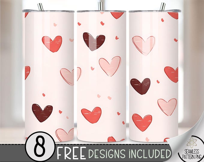 Seamless Valentine's Day Tumbler Wrap, Cute Heart 20oz Skinny Tumbler Sublimation Design, Vday Love Tumbler Wrap File PNG Heart Pattern