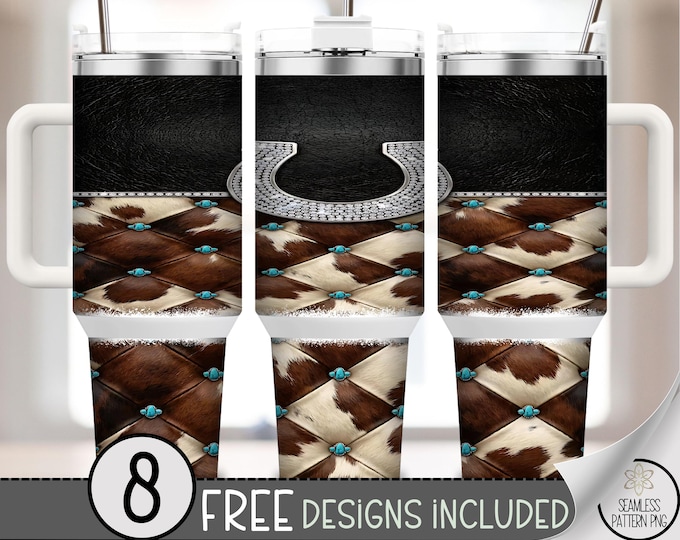 Cowgirl Prints PNG, Rhinestone Horeshoe 40 oz Tumbler Wrap, Boho Chic Sublimation Design, B977