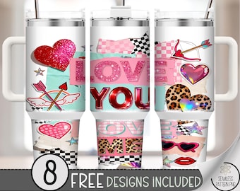 Love You 40 oz Tumbler Wrap PNG, Cute Valentines Day, Heart Sublimation Design, Pink Romantic, Digital Download, B817
