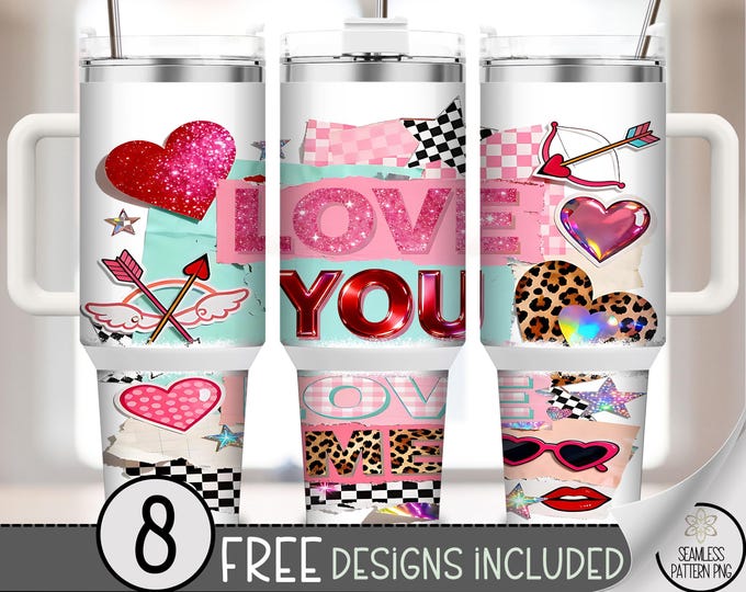 Love You 40 oz Tumbler Wrap PNG, Cute Valentines Day, Heart Sublimation Design, Pink Romantic, Digital Download, B817