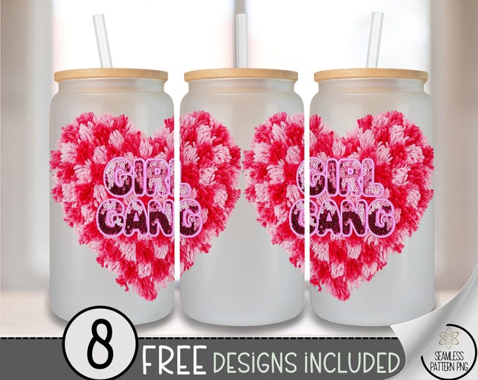 Friendship Gang Glass Can Wrap PNG, Girl Best Friend Design, Girl Gang Sublimation, Pink Heart, A788