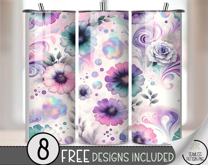 Seamless Floral 20 oz tumbler wrap: Abstract Tie Dye Sublimation Design for Skinny Tumblers, Whimsical PNG Files A569
