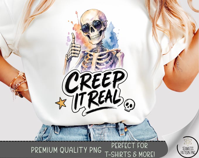 Halloween Skeleton T-shirt PNG, Creep It Real Sublimation Design, Digital Download, B10473