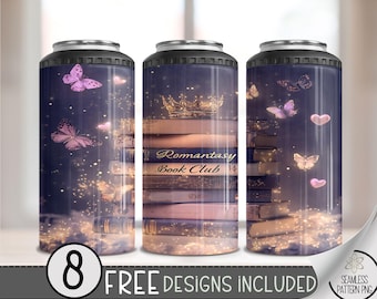Romantasy Book Club 4 in 1 Can Cooler Wrap, Book Lover 4in1 Tumbler PNG, Sparkle Glitter Tea Book 16 Oz Can Cooler Sublimation Design